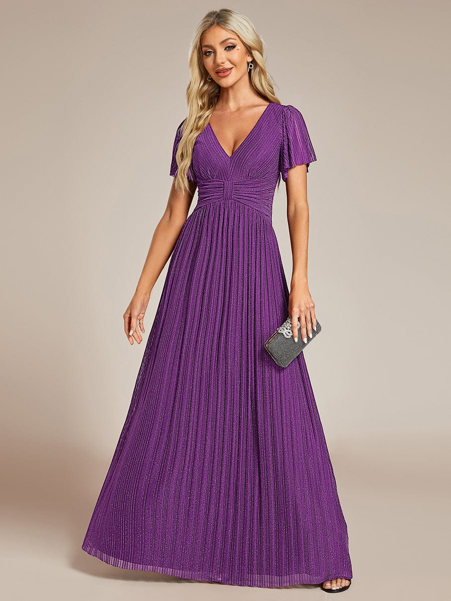 ever DAPHNE|V-Neck Glittery Short Sleeves Formal Evening Dress with Empire Waist