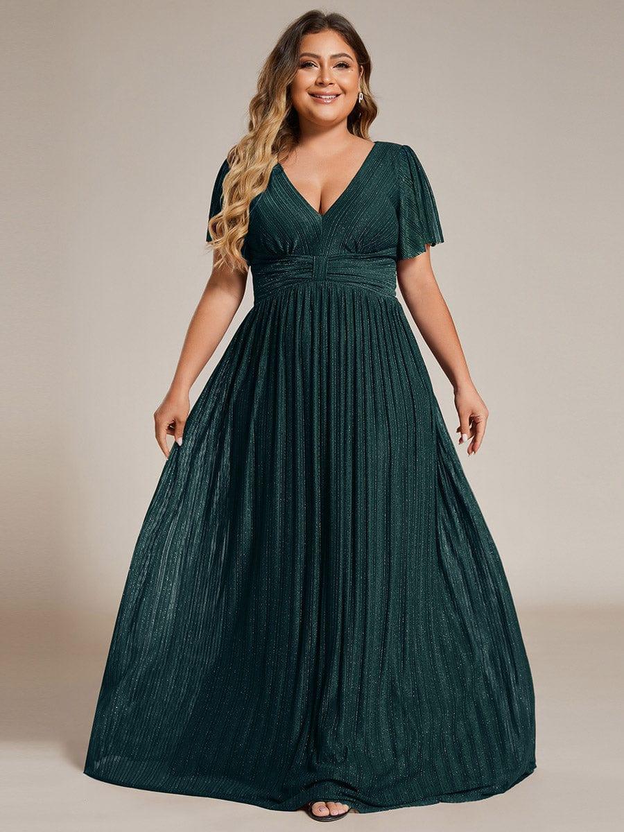 ever DAPHNE|V-Neck Glittery Short Sleeves Formal Evening Dress with Empire Waist