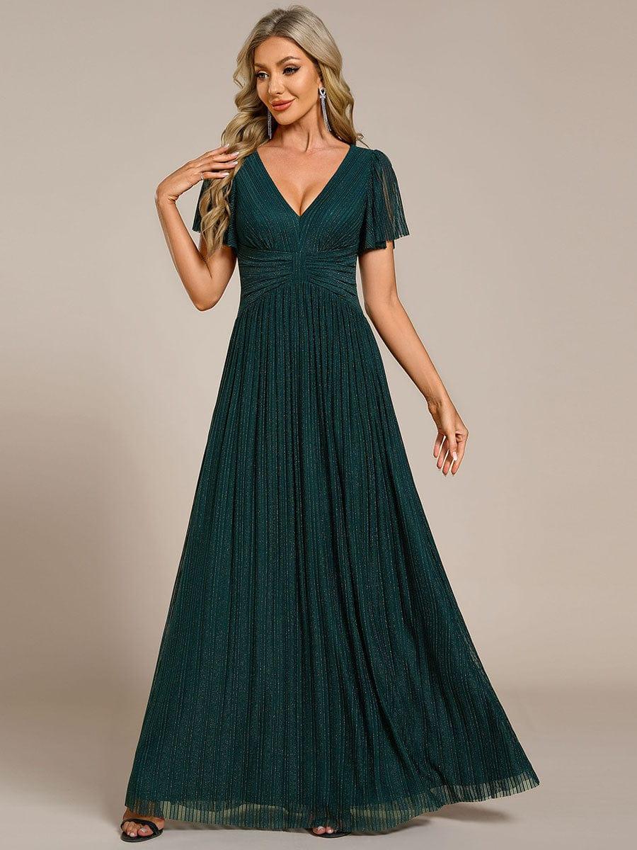 ever DAPHNE|V-Neck Glittery Short Sleeves Formal Evening Dress with Empire Waist