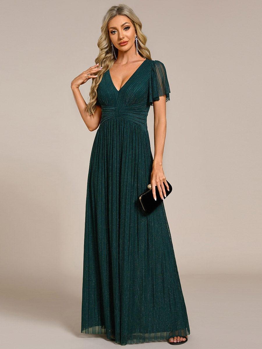 ever DAPHNE|V-Neck Glittery Short Sleeves Formal Evening Dress with Empire Waist