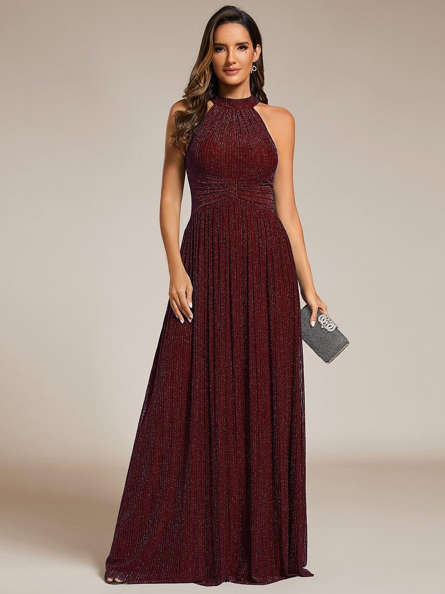 ever EVERLAINE|Halter Neck Pleated Glittery Formal Evening Dress with Empire Waist