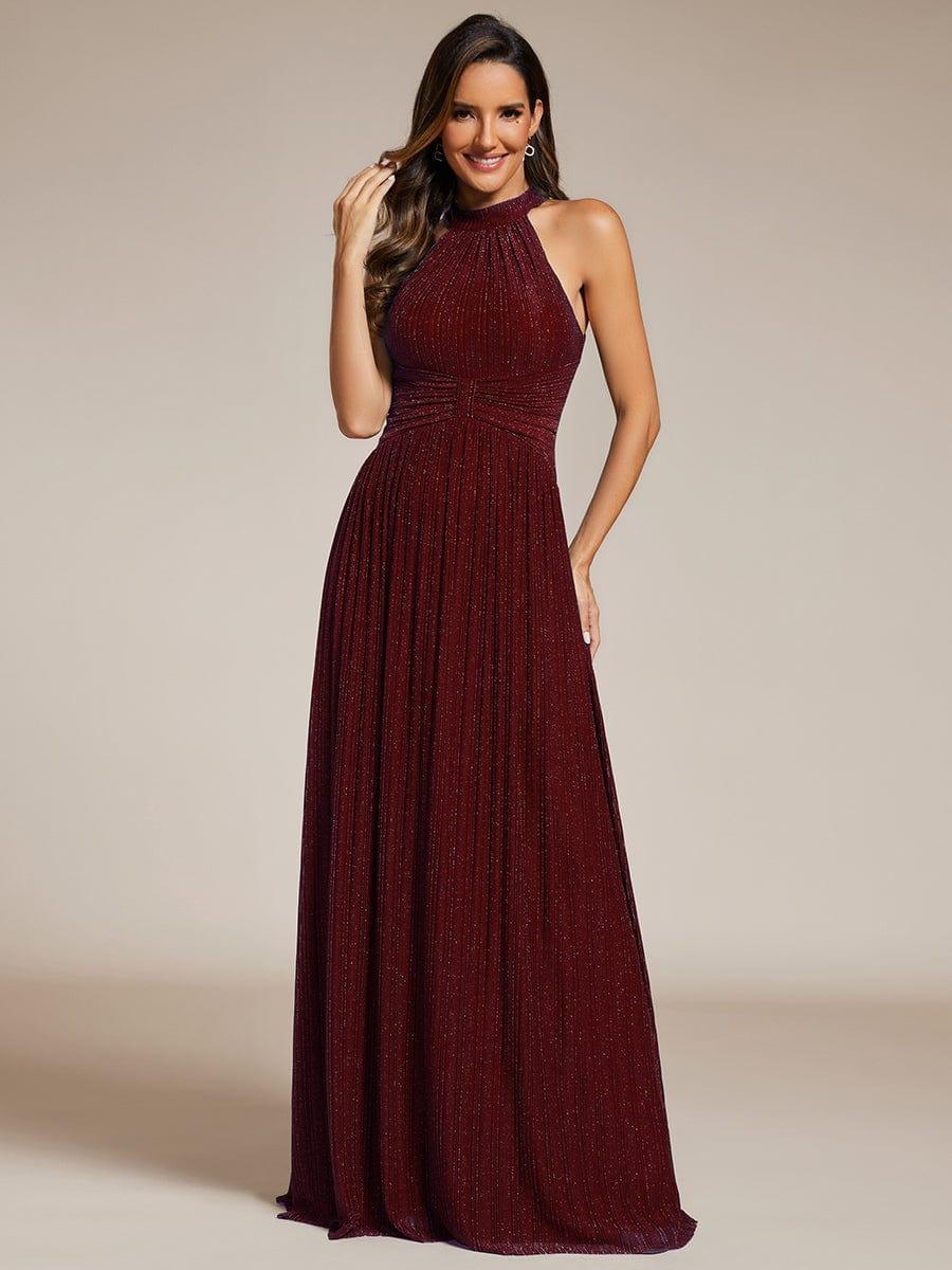 ever EVERLAINE|Halter Neck Pleated Glittery Formal Evening Dress with Empire Waist
