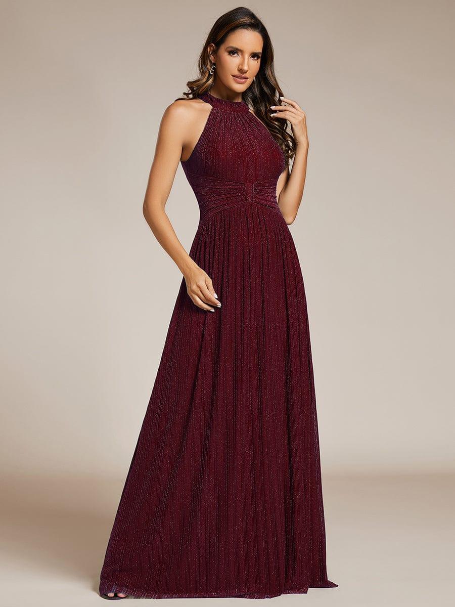 ever EVERLAINE|Halter Neck Pleated Glittery Formal Evening Dress with Empire Waist