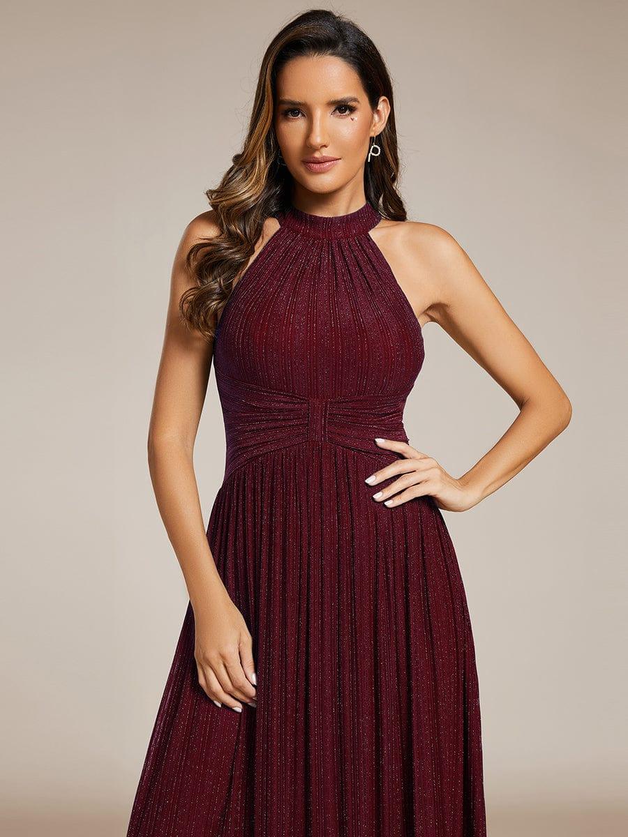 ever EVERLAINE|Halter Neck Pleated Glittery Formal Evening Dress with Empire Waist