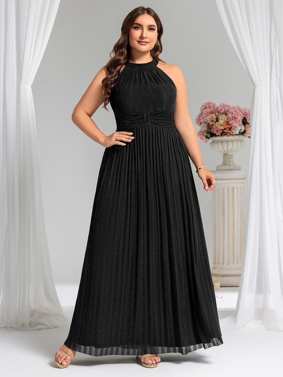 ever EVERLAINE|Halter Neck Pleated Glittery Formal Evening Dress with Empire Waist