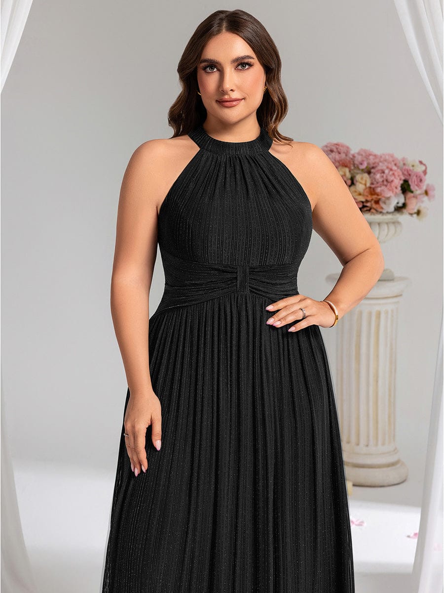 ever EVERLAINE|Halter Neck Pleated Glittery Formal Evening Dress with Empire Waist