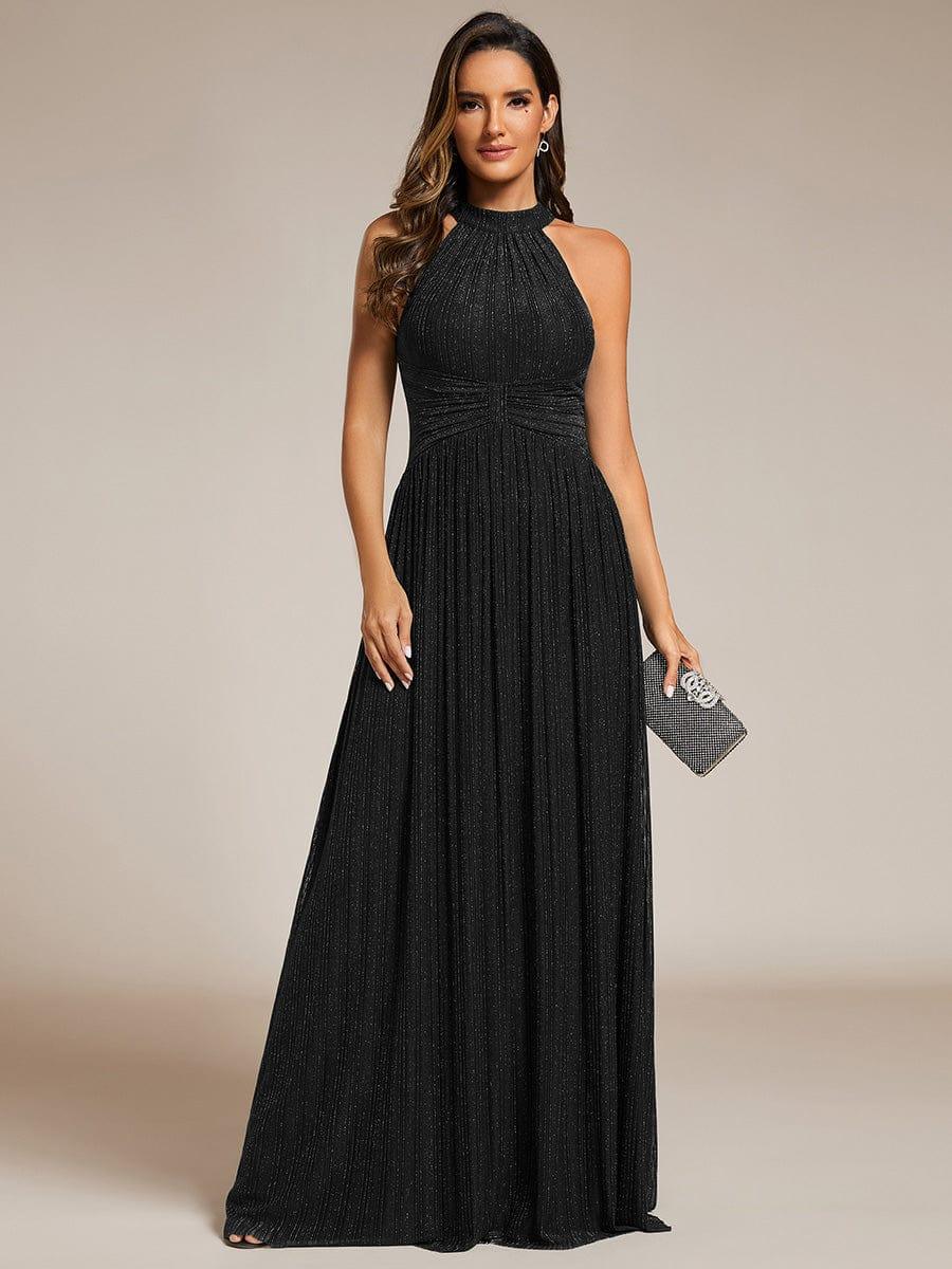 ever EVERLAINE|Halter Neck Pleated Glittery Formal Evening Dress with Empire Waist