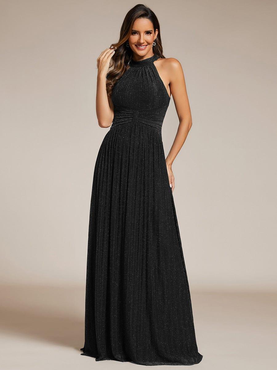 ever EVERLAINE|Halter Neck Pleated Glittery Formal Evening Dress with Empire Waist