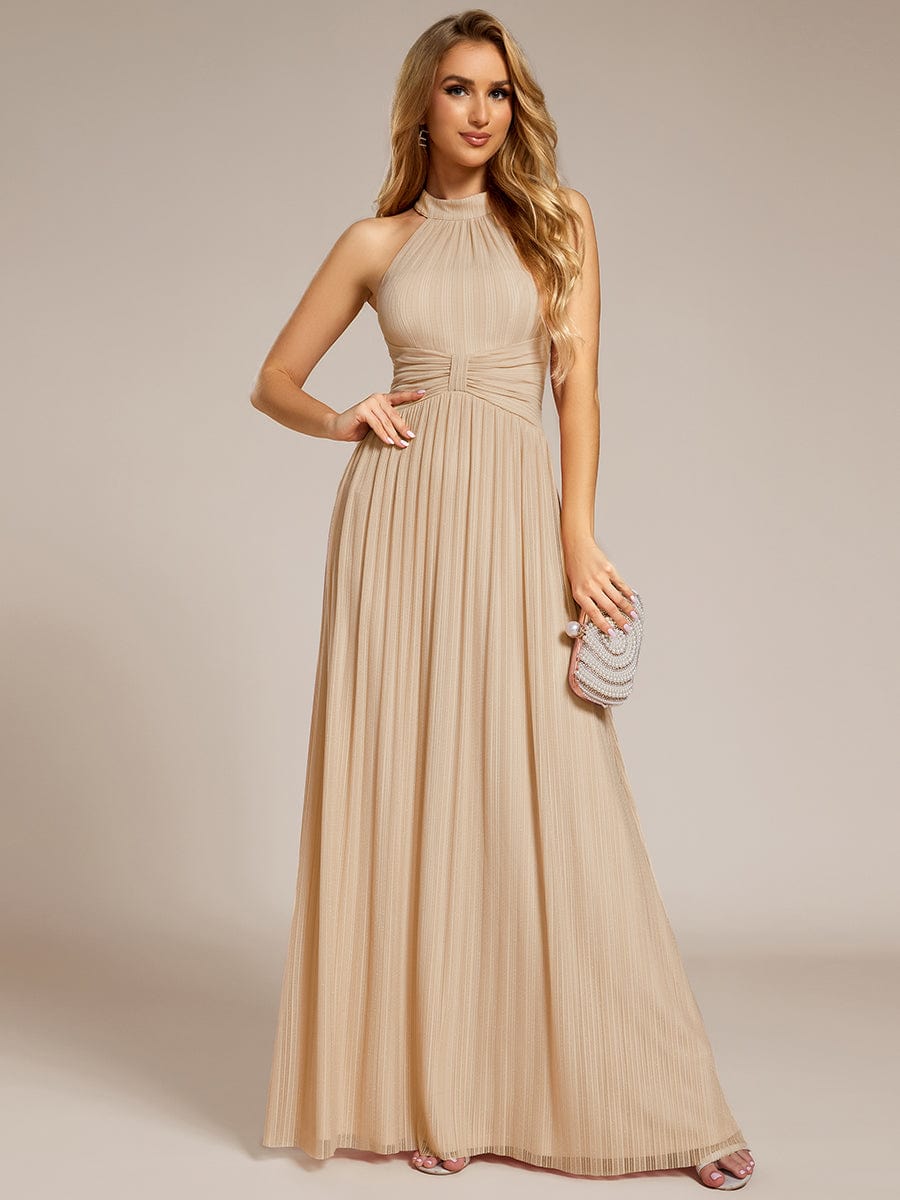 ever EVERLAINE|Halter Neck Pleated Glittery Formal Evening Dress with Empire Waist