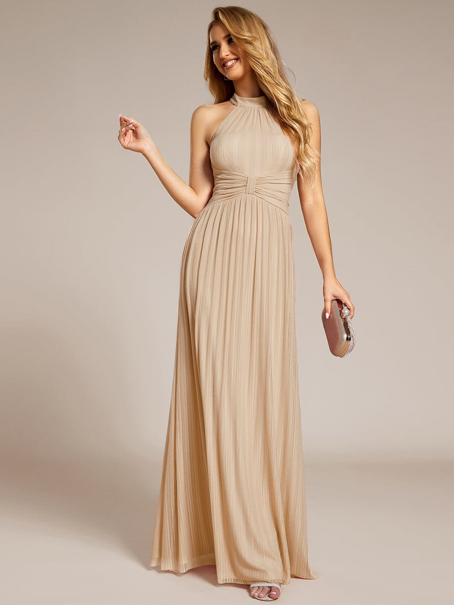 ever EVERLAINE|Halter Neck Pleated Glittery Formal Evening Dress with Empire Waist