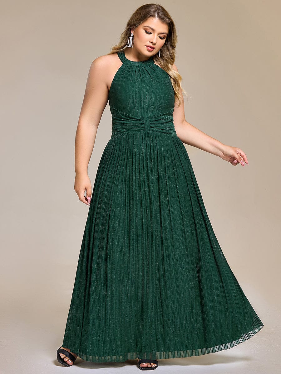 ever EVERLAINE|Halter Neck Pleated Glittery Formal Evening Dress with Empire Waist