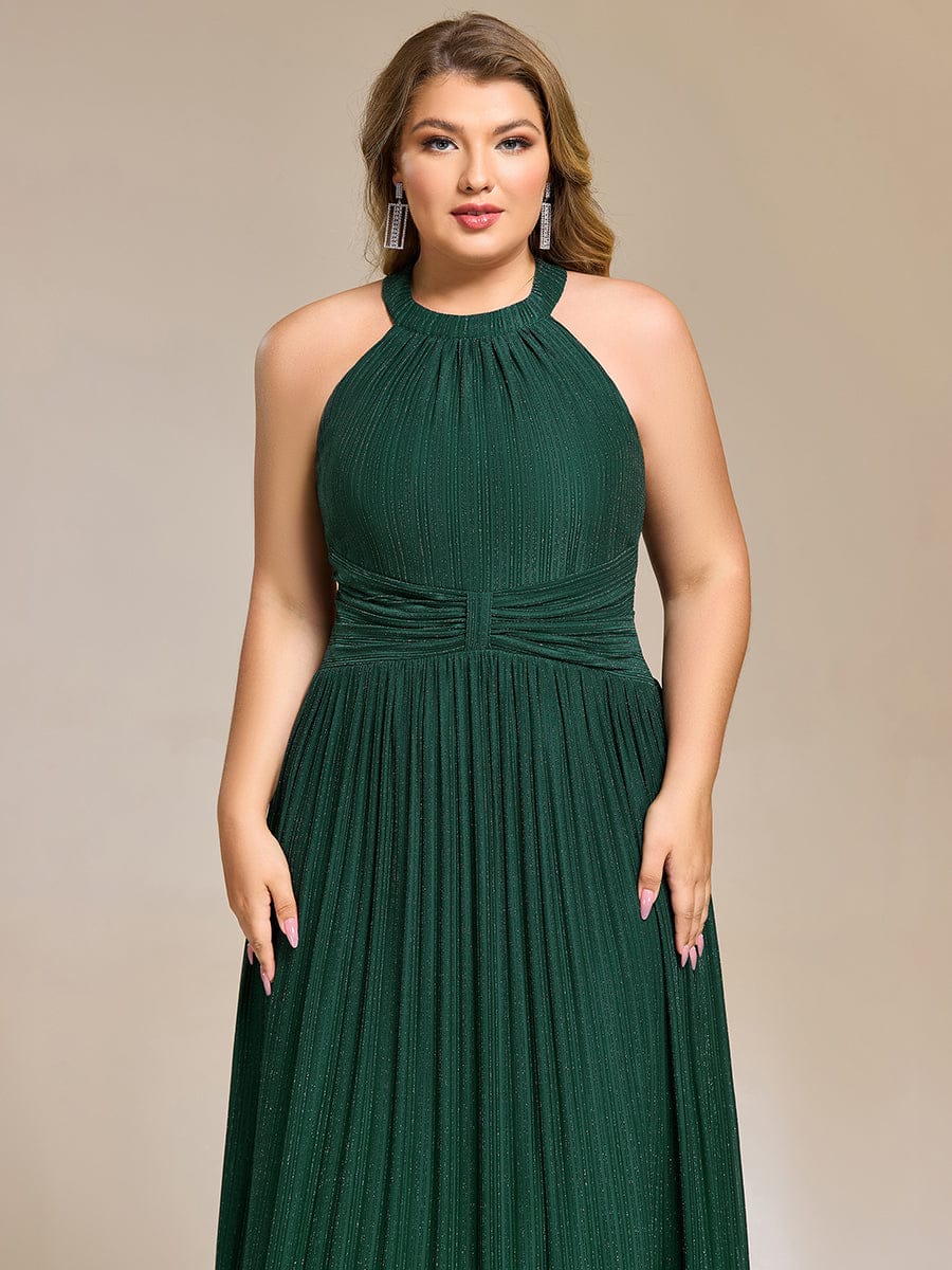 ever EVERLAINE|Halter Neck Pleated Glittery Formal Evening Dress with Empire Waist