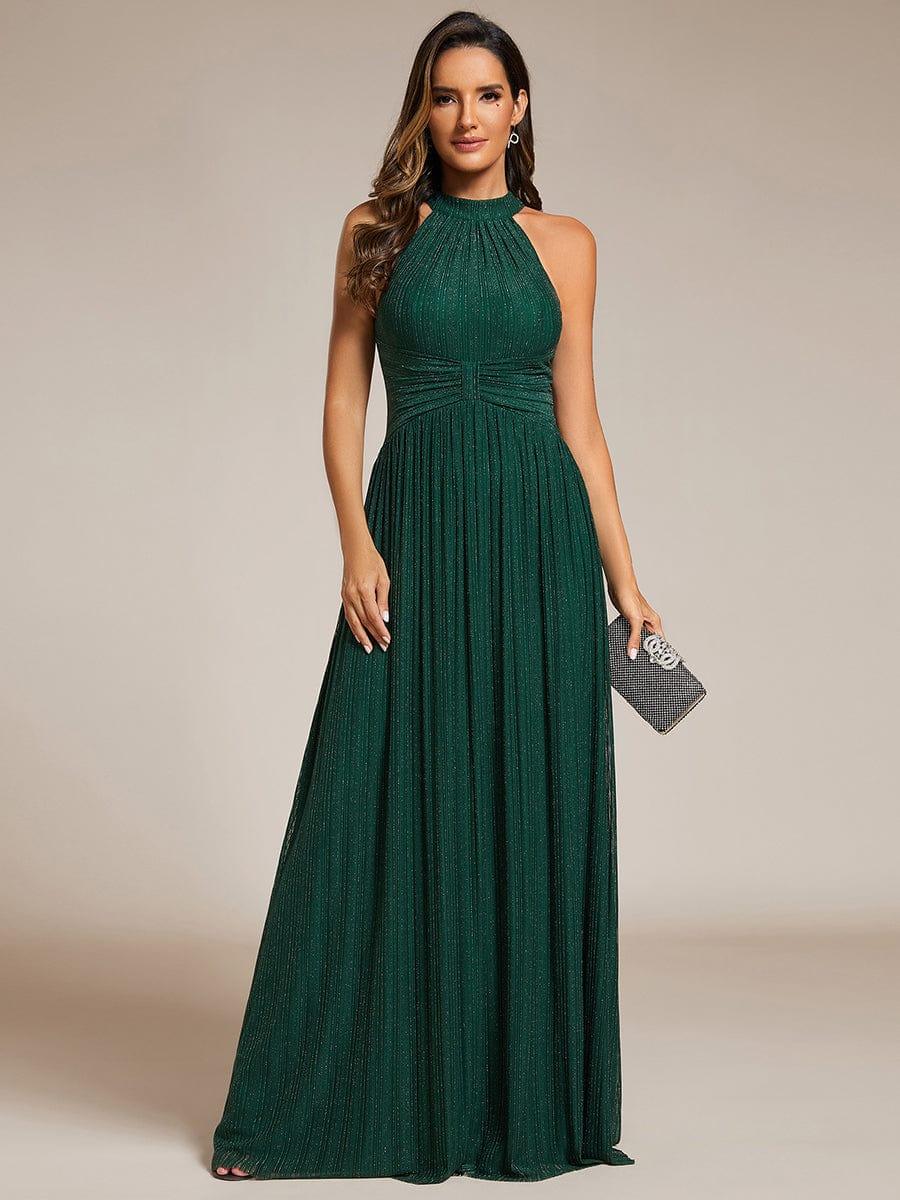 ever EVERLAINE|Halter Neck Pleated Glittery Formal Evening Dress with Empire Waist