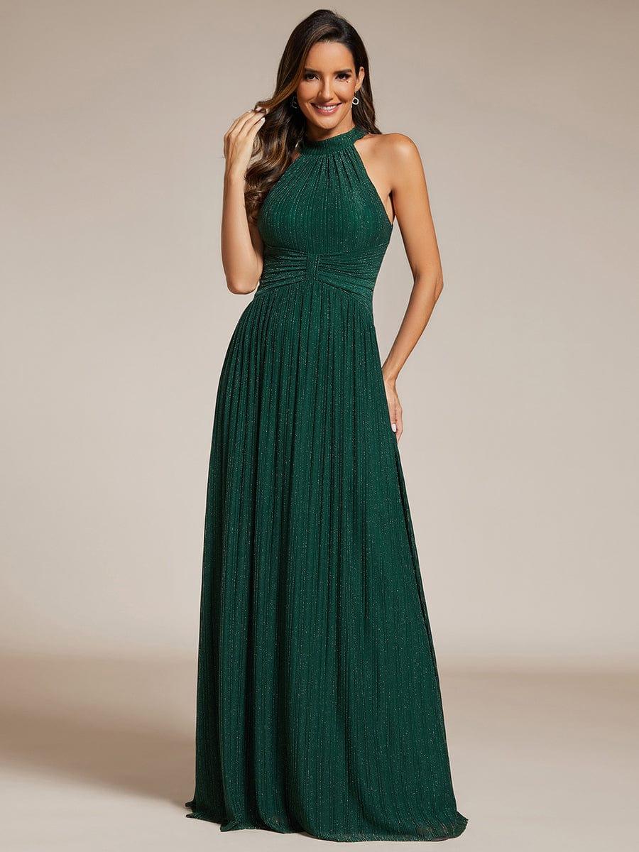ever EVERLAINE|Halter Neck Pleated Glittery Formal Evening Dress with Empire Waist
