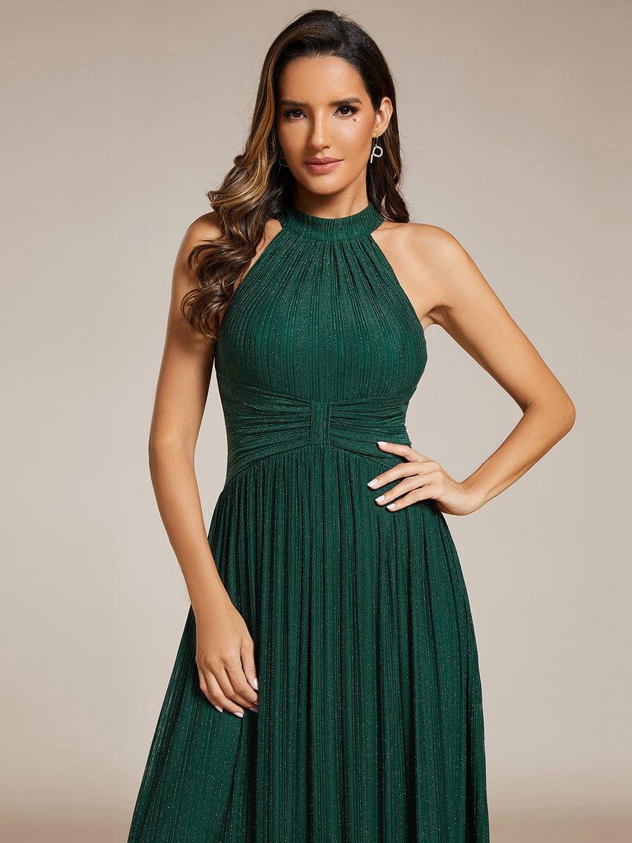 ever EVERLAINE|Halter Neck Pleated Glittery Formal Evening Dress with Empire Waist