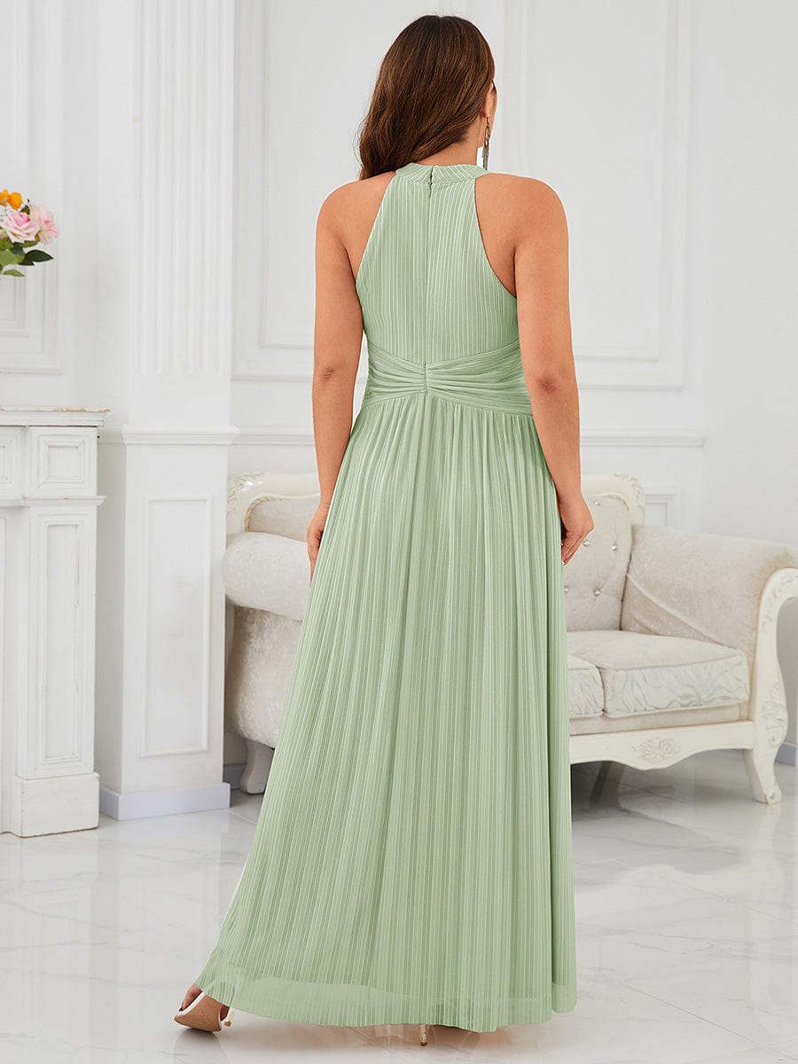 ever EVERLAINE|Halter Neck Pleated Glittery Formal Evening Dress with Empire Waist