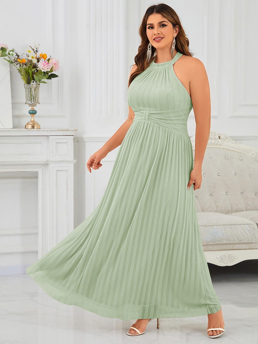 ever EVERLAINE|Halter Neck Pleated Glittery Formal Evening Dress with Empire Waist
