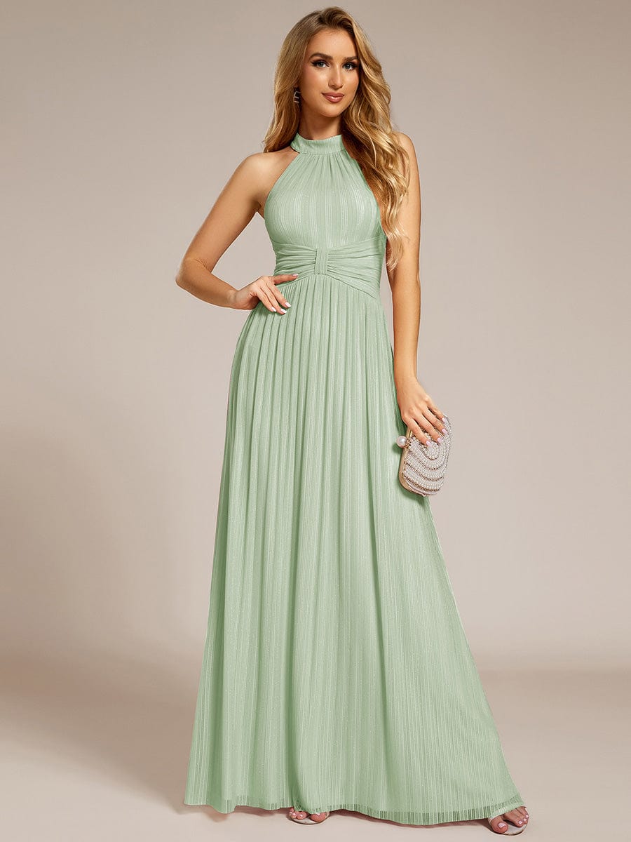 ever EVERLAINE|Halter Neck Pleated Glittery Formal Evening Dress with Empire Waist