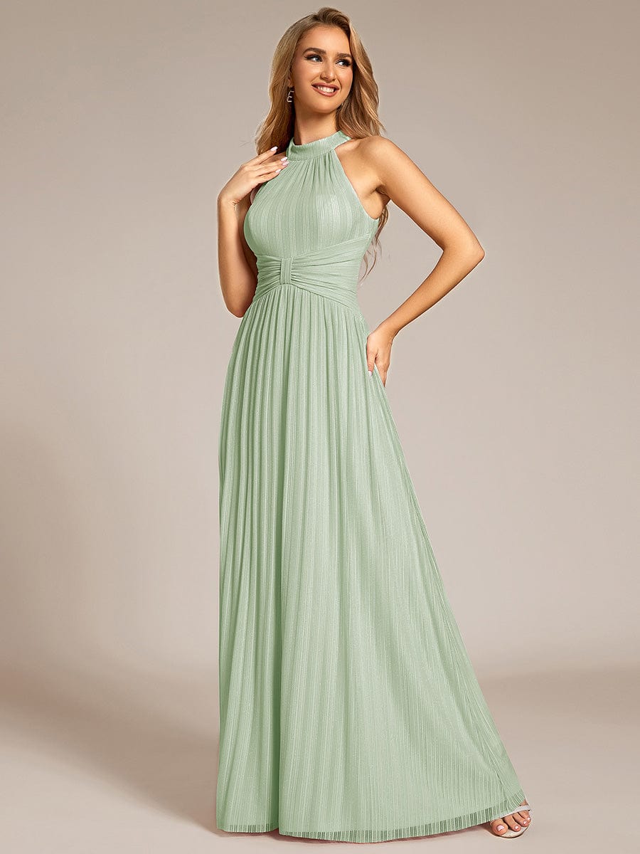 ever EVERLAINE|Halter Neck Pleated Glittery Formal Evening Dress with Empire Waist