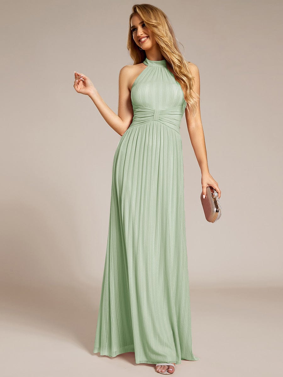 ever EVERLAINE|Halter Neck Pleated Glittery Formal Evening Dress with Empire Waist