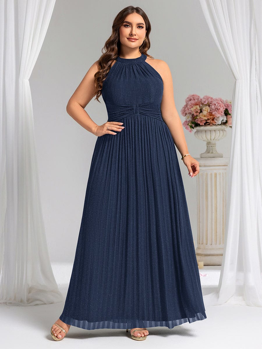 ever EVERLAINE|Halter Neck Pleated Glittery Formal Evening Dress with Empire Waist