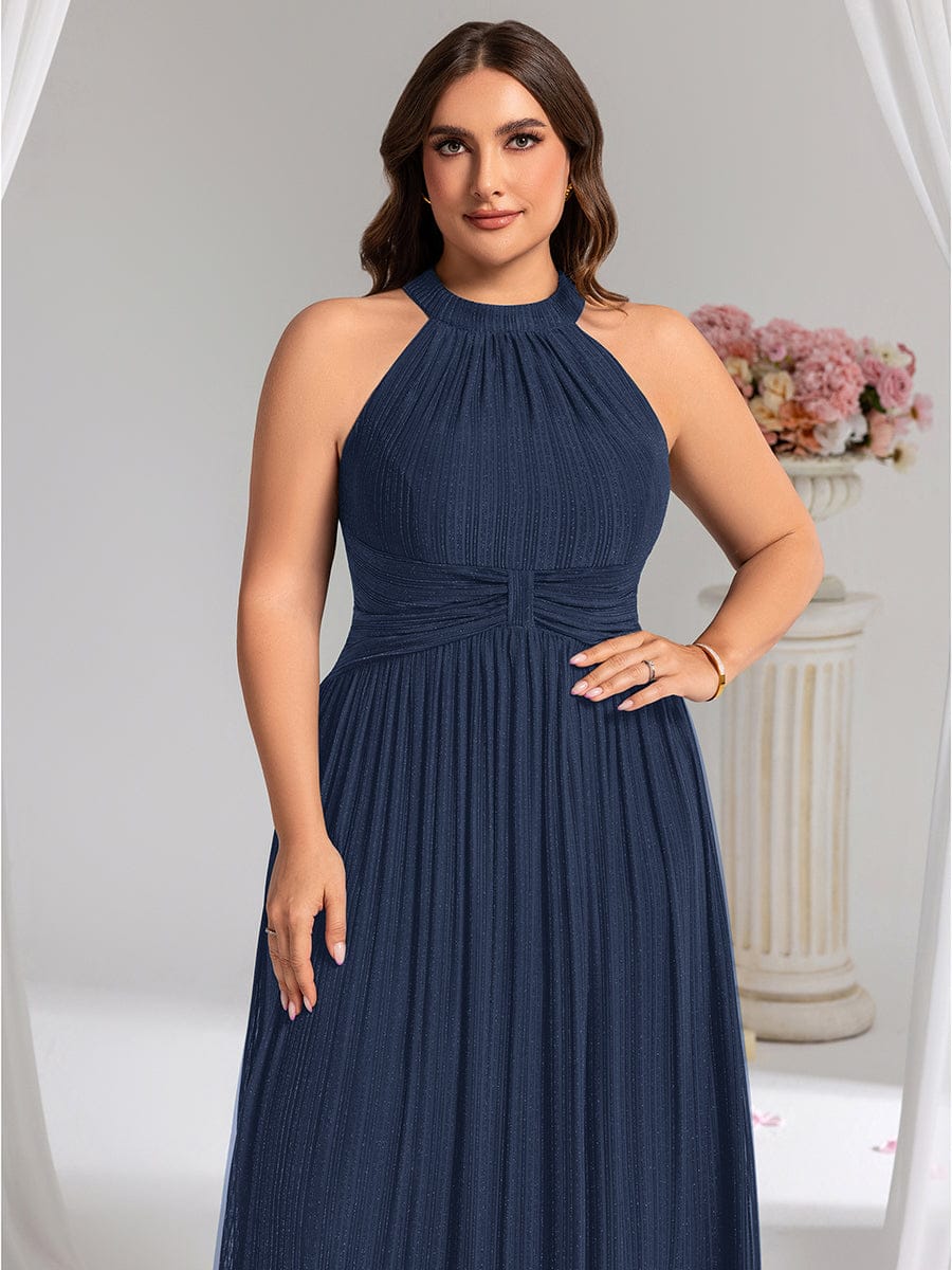 ever EVERLAINE|Halter Neck Pleated Glittery Formal Evening Dress with Empire Waist