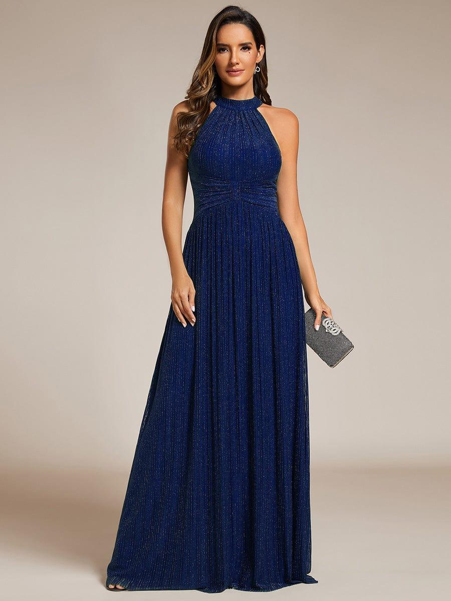 ever EVERLAINE|Halter Neck Pleated Glittery Formal Evening Dress with Empire Waist