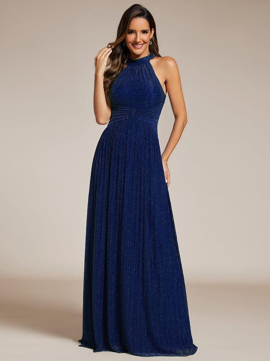 ever EVERLAINE|Halter Neck Pleated Glittery Formal Evening Dress with Empire Waist