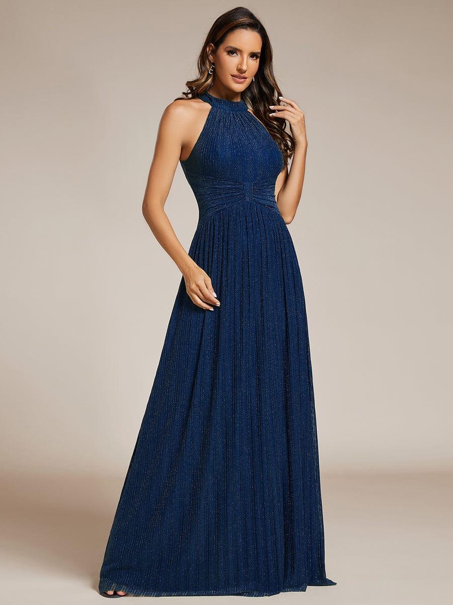 ever EVERLAINE|Halter Neck Pleated Glittery Formal Evening Dress with Empire Waist