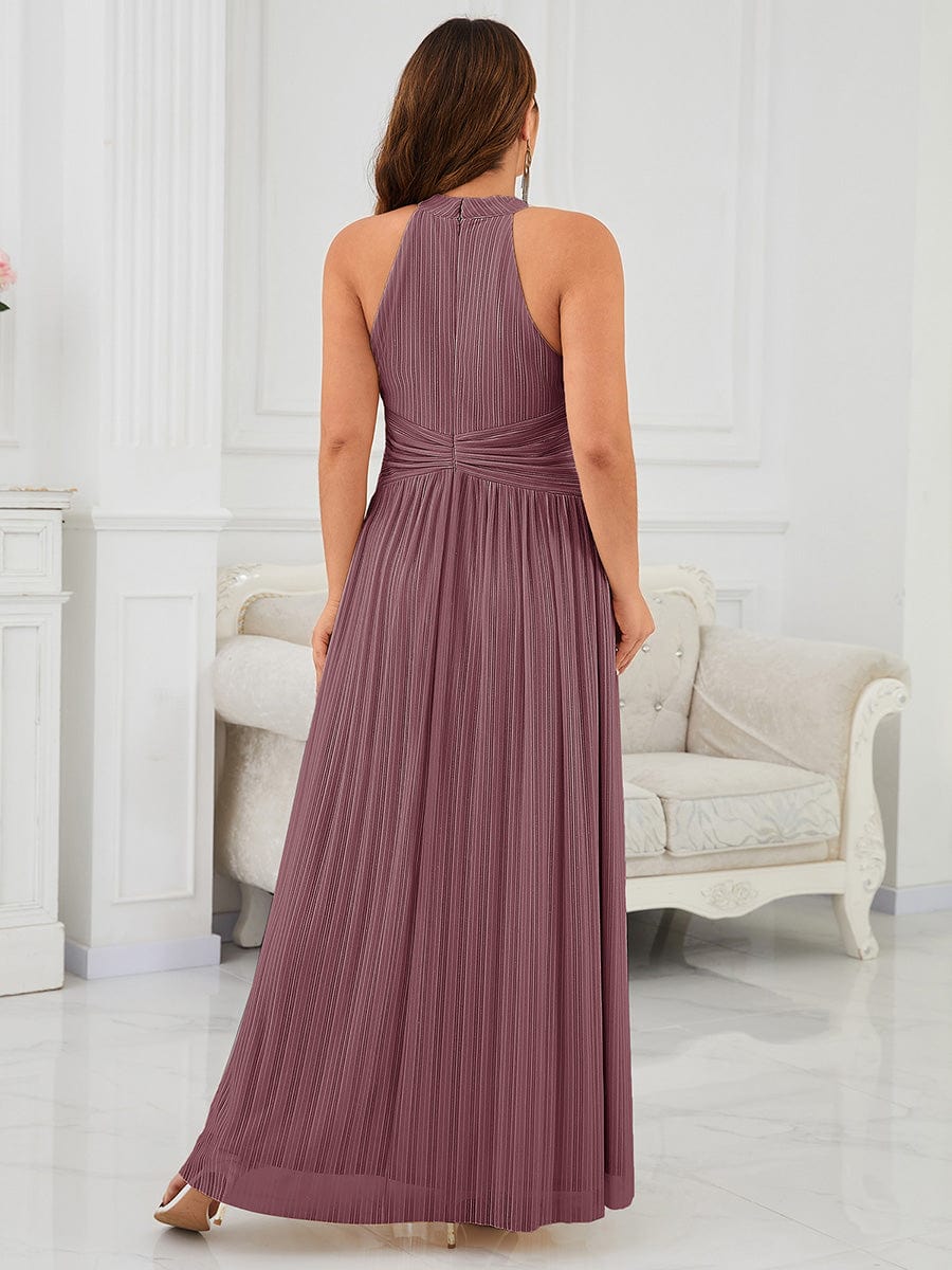 ever EVERLAINE|Halter Neck Pleated Glittery Formal Evening Dress with Empire Waist