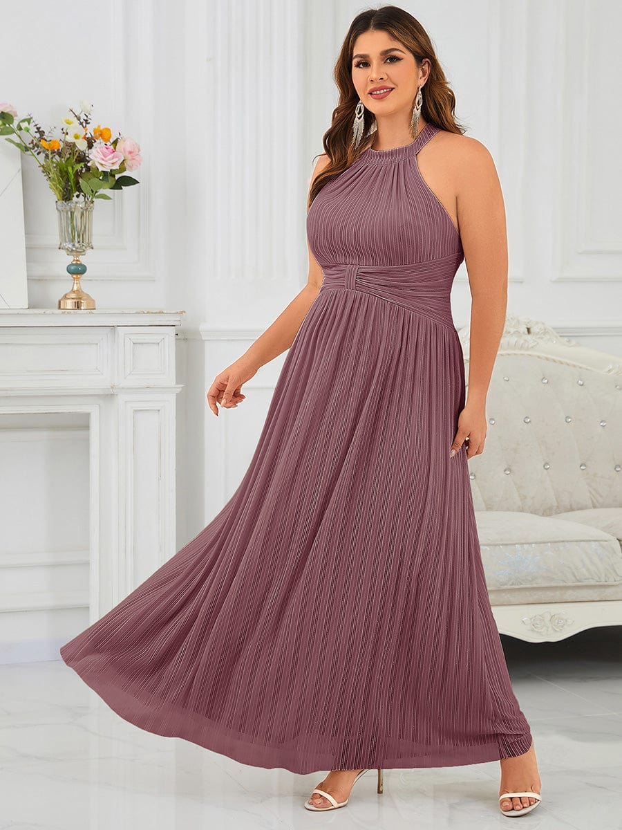 ever EVERLAINE|Halter Neck Pleated Glittery Formal Evening Dress with Empire Waist