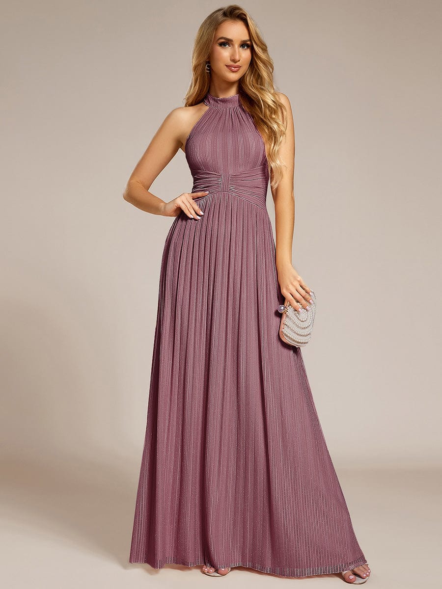 ever EVERLAINE|Halter Neck Pleated Glittery Formal Evening Dress with Empire Waist