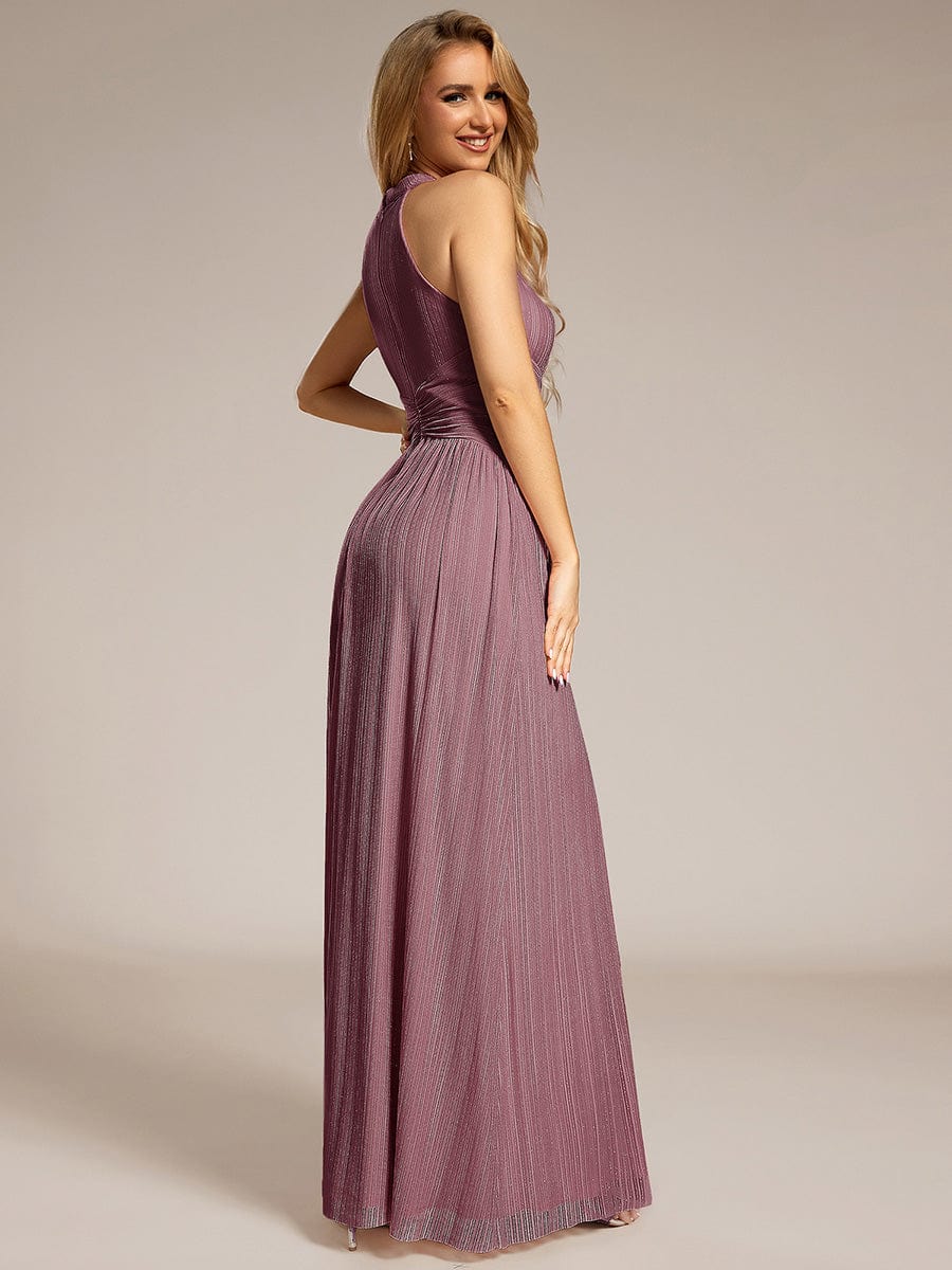 ever EVERLAINE|Halter Neck Pleated Glittery Formal Evening Dress with Empire Waist