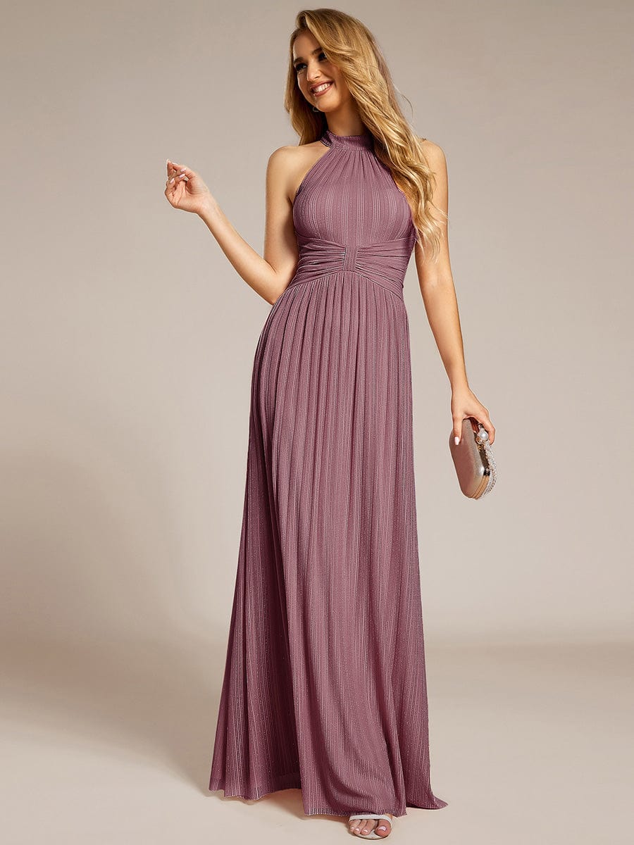 ever EVERLAINE|Halter Neck Pleated Glittery Formal Evening Dress with Empire Waist