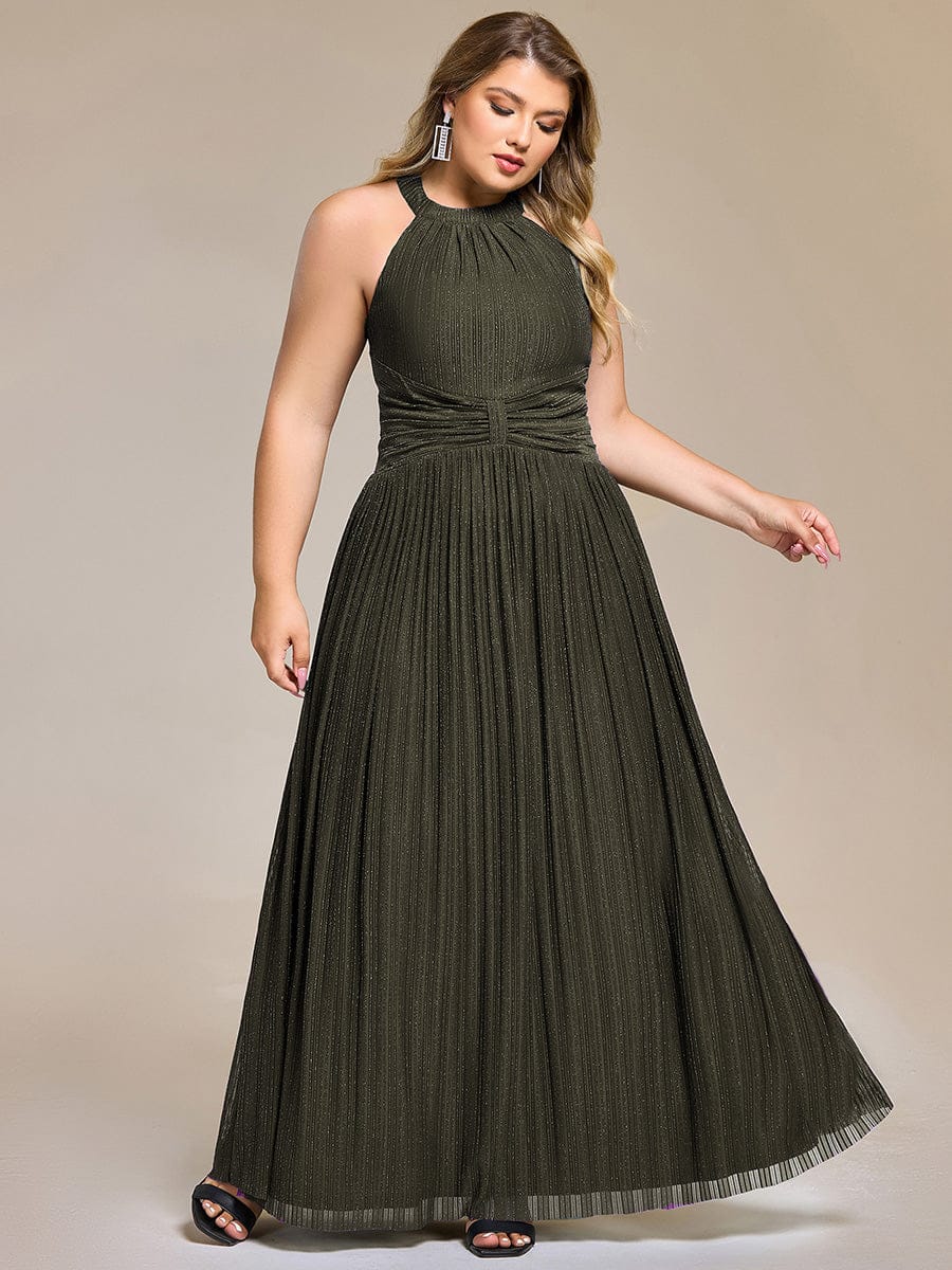 ever EVERLAINE|Halter Neck Pleated Glittery Formal Evening Dress with Empire Waist