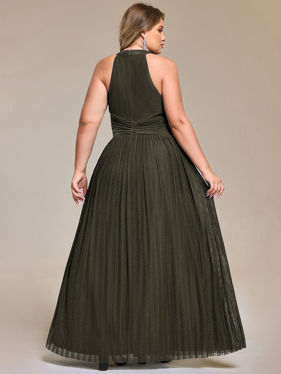 ever EVERLAINE|Halter Neck Pleated Glittery Formal Evening Dress with Empire Waist