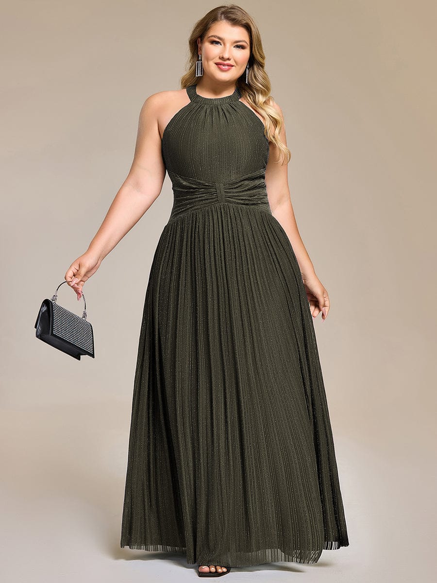 ever EVERLAINE|Halter Neck Pleated Glittery Formal Evening Dress with Empire Waist