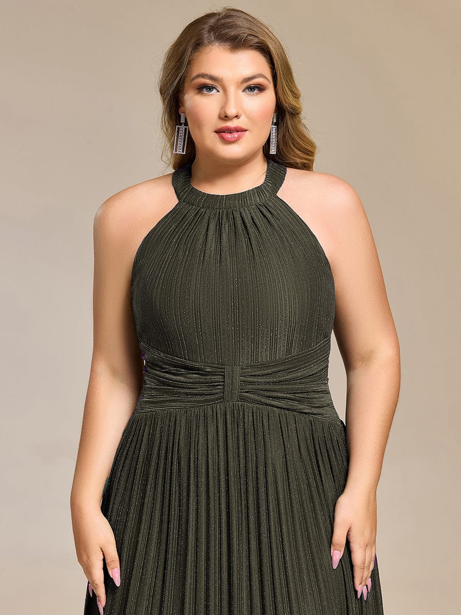 ever EVERLAINE|Halter Neck Pleated Glittery Formal Evening Dress with Empire Waist