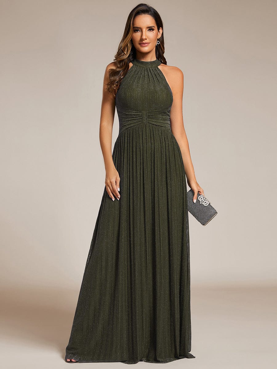 ever EVERLAINE|Halter Neck Pleated Glittery Formal Evening Dress with Empire Waist