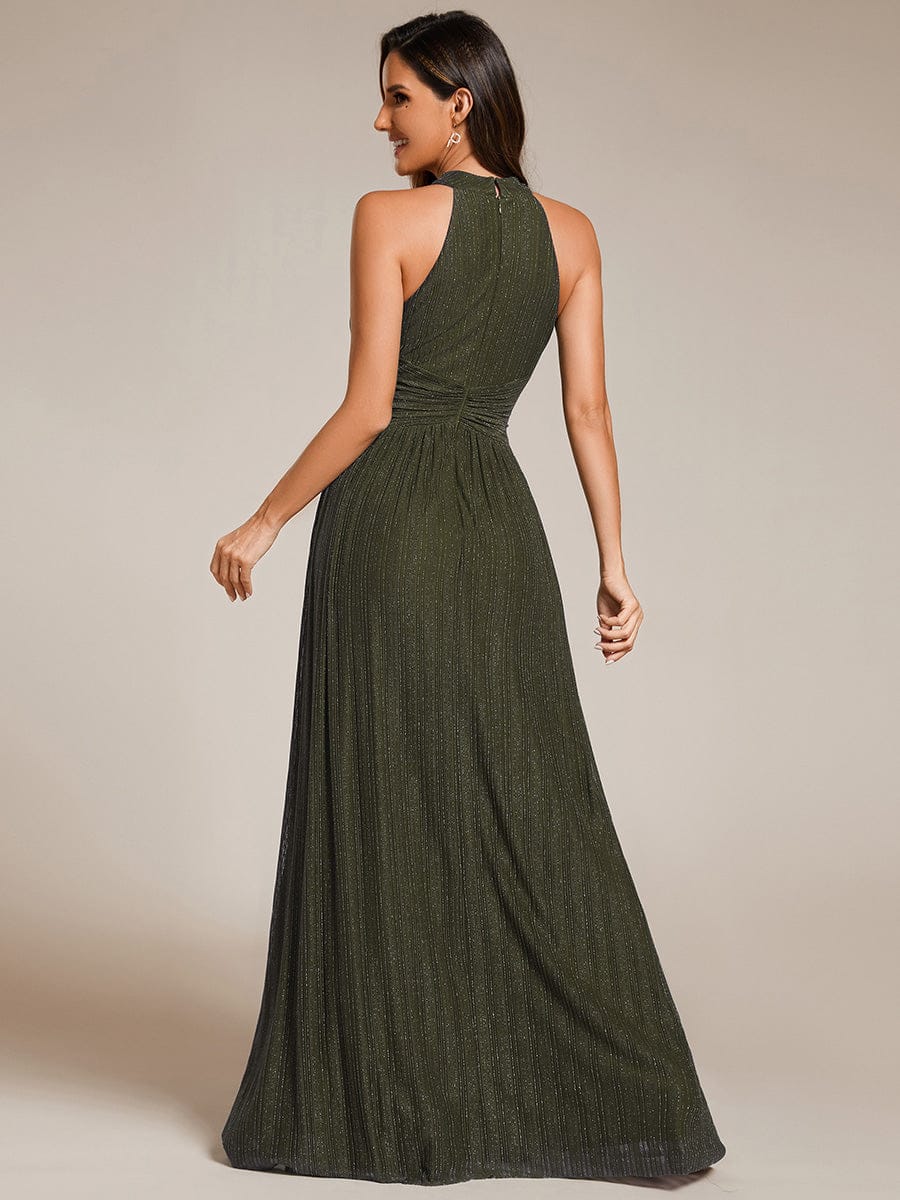 ever EVERLAINE|Halter Neck Pleated Glittery Formal Evening Dress with Empire Waist
