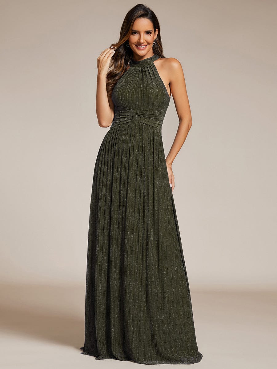 ever EVERLAINE|Halter Neck Pleated Glittery Formal Evening Dress with Empire Waist