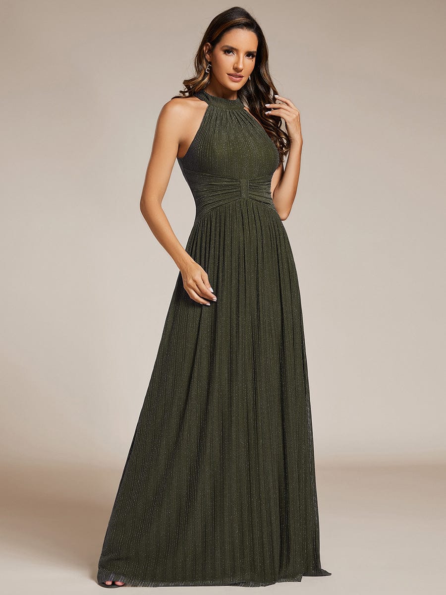 ever EVERLAINE|Halter Neck Pleated Glittery Formal Evening Dress with Empire Waist