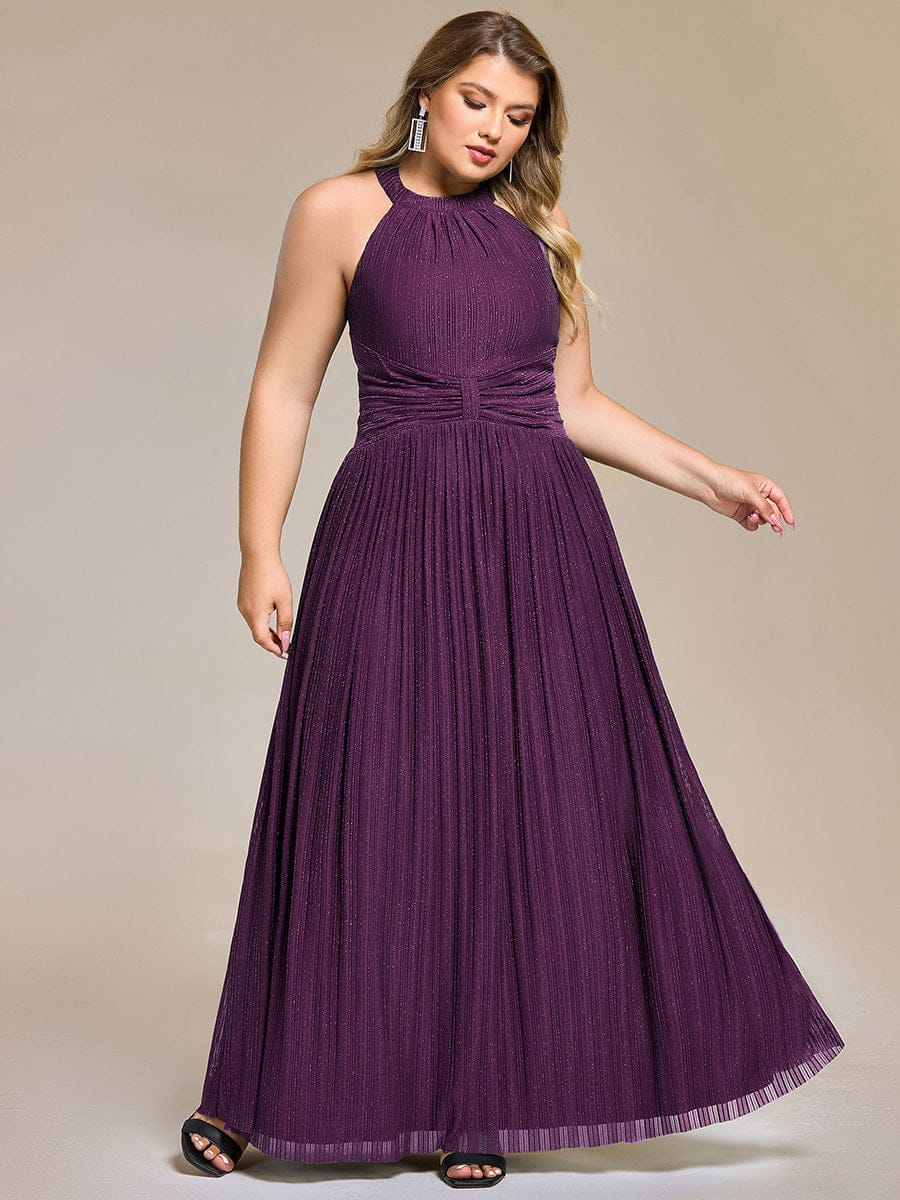 ever EVERLAINE|Halter Neck Pleated Glittery Formal Evening Dress with Empire Waist