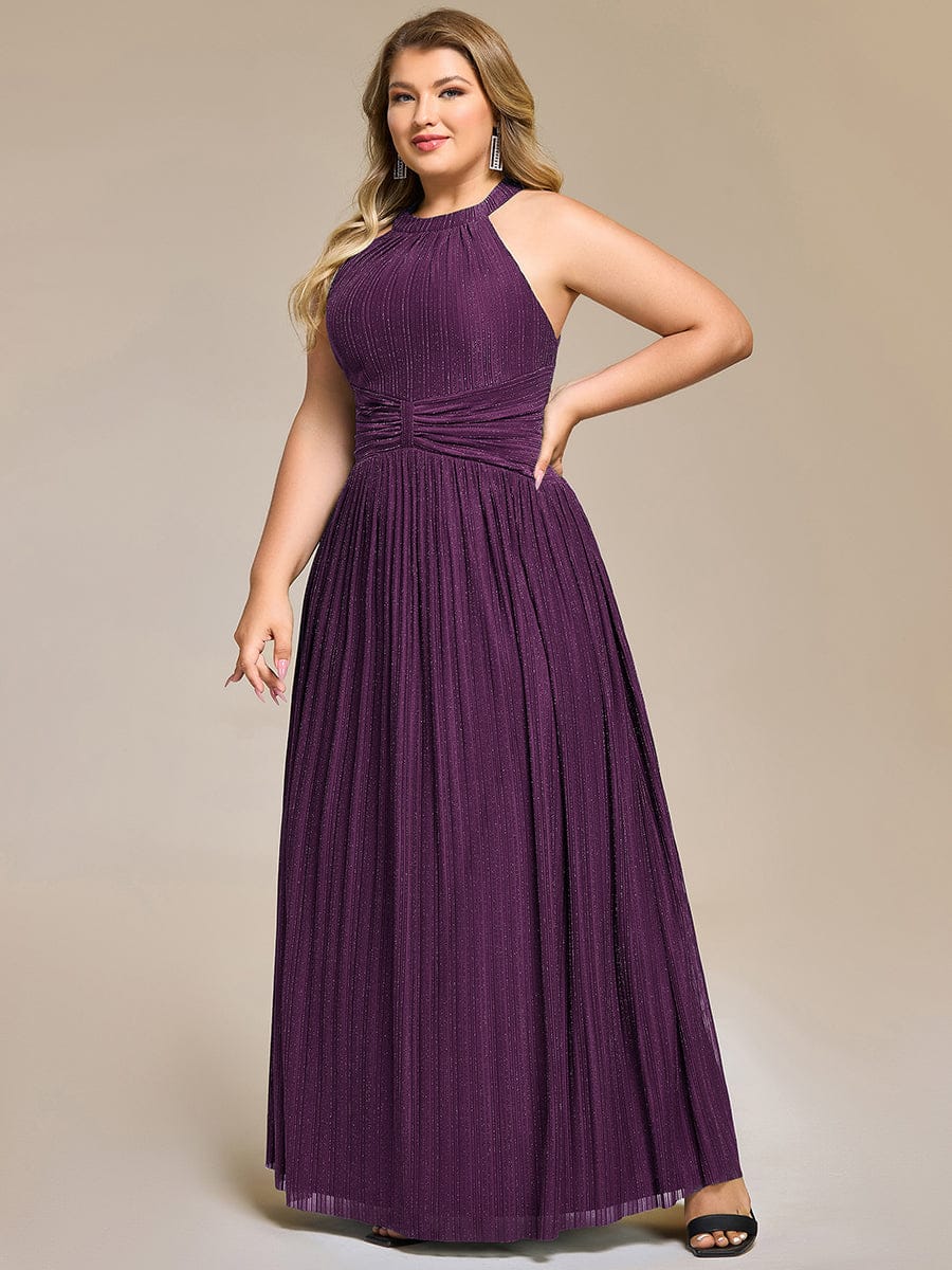 ever EVERLAINE|Halter Neck Pleated Glittery Formal Evening Dress with Empire Waist