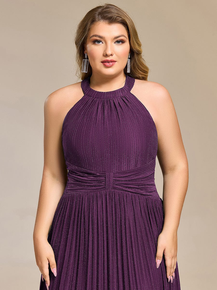 ever EVERLAINE|Halter Neck Pleated Glittery Formal Evening Dress with Empire Waist