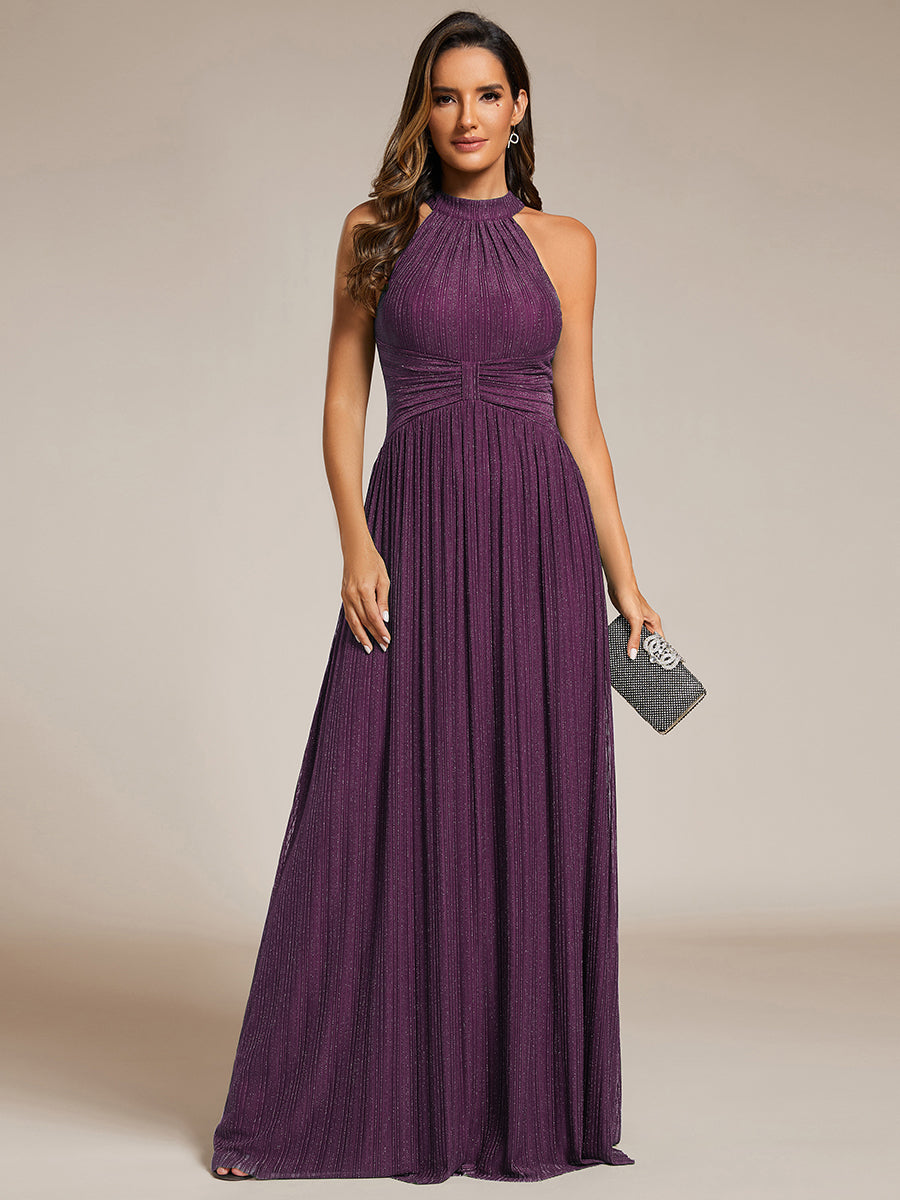 ever EVERLAINE|Halter Neck Pleated Glittery Formal Evening Dress with Empire Waist