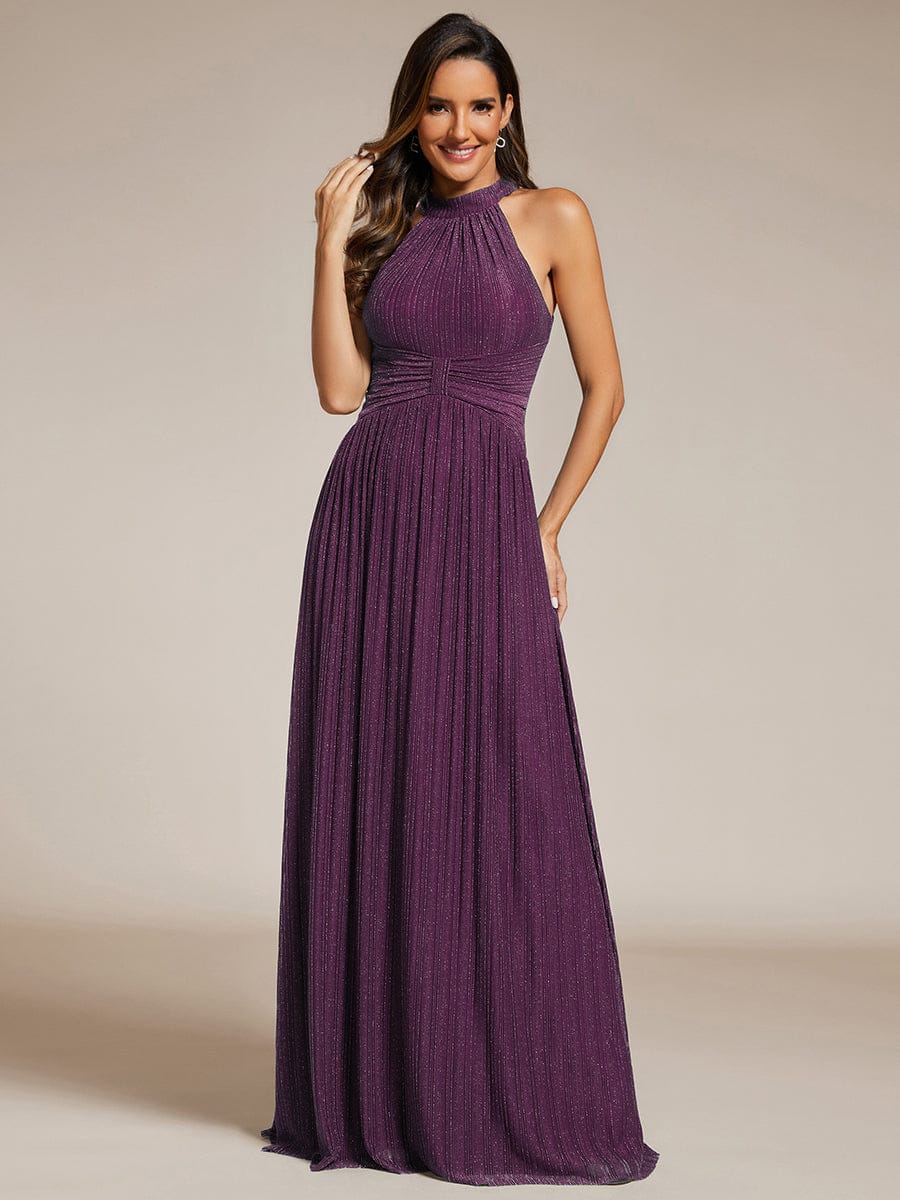 ever EVERLAINE|Halter Neck Pleated Glittery Formal Evening Dress with Empire Waist