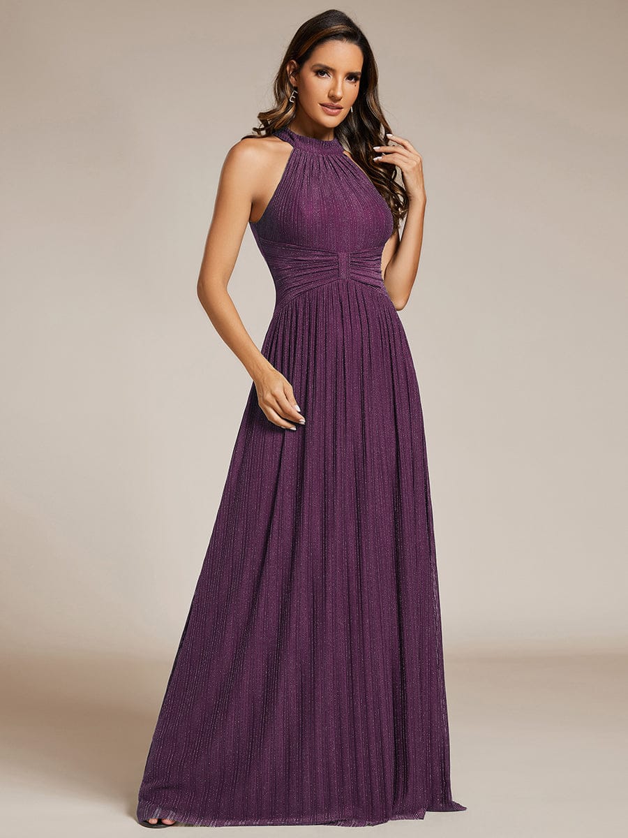 ever EVERLAINE|Halter Neck Pleated Glittery Formal Evening Dress with Empire Waist