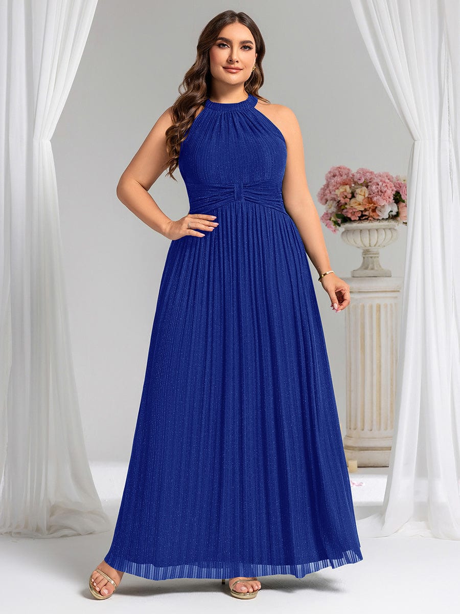 ever EVERLAINE|Halter Neck Pleated Glittery Formal Evening Dress with Empire Waist