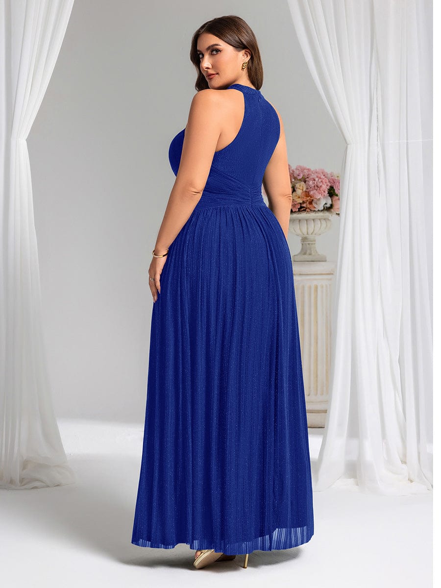 ever EVERLAINE|Halter Neck Pleated Glittery Formal Evening Dress with Empire Waist